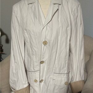 Chico's Cream Blazer Cotton Button Down pinstripe details